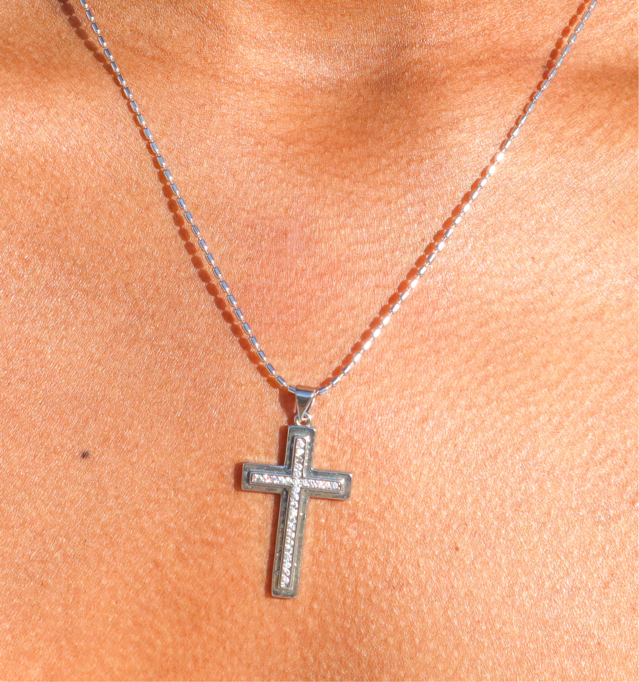 Silver Pavé Cross Necklace