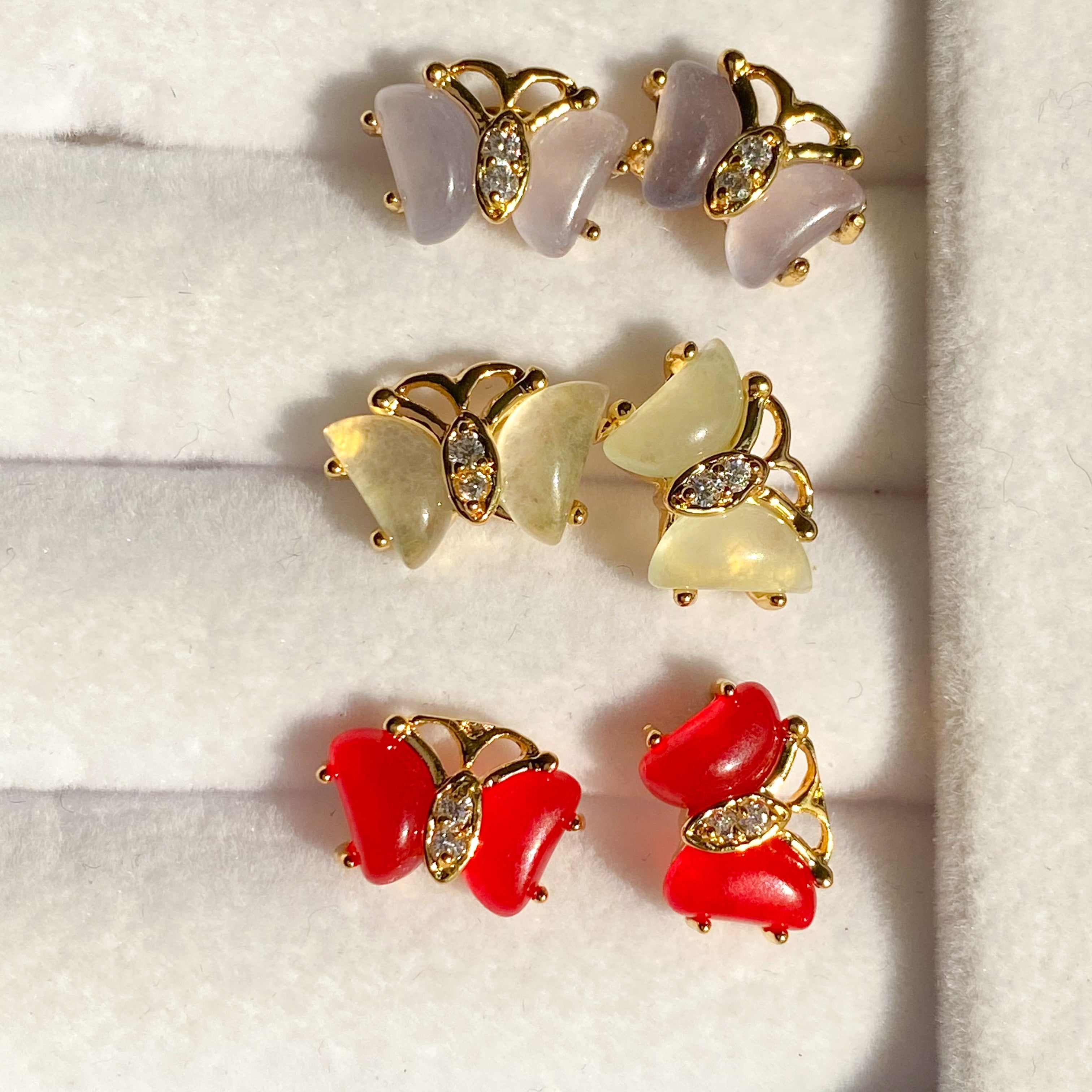 Cherry Red Butterfly Jade Stud Earrings